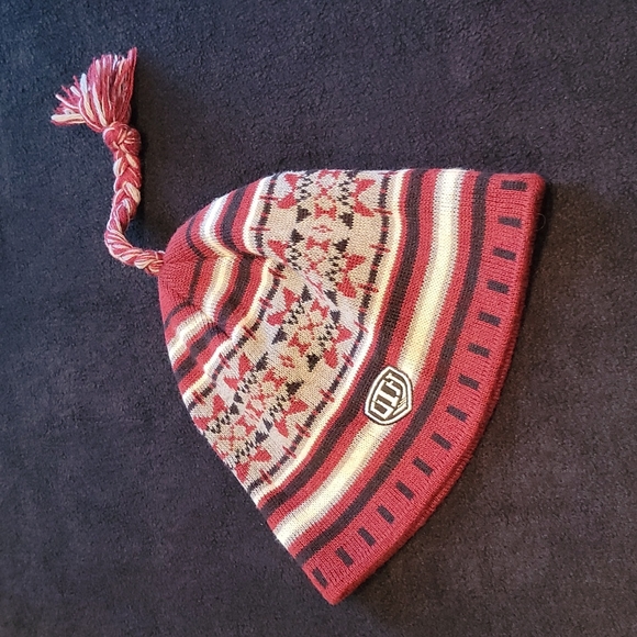 NHL OLD TIME HOCKEY 🏒 Deep Red|White|Gray Embroided Beanie Hat w/Braided Tassel - Picture 6 of 14